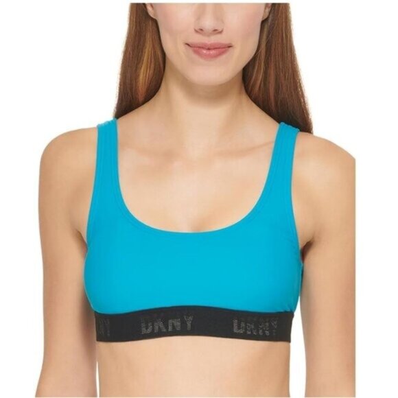 DKNY Scoop Neck Logo Bikini Swim Top in Blue - S - Picture 1 of 6
